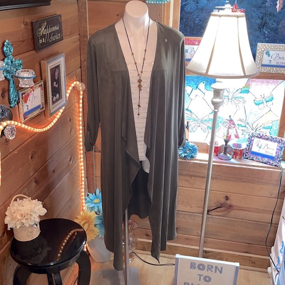 PHILOSOPHY FAUX LEATHER long cardigan NWT GORGEOUS Swarovski crystal cross - Picture 2 of 11